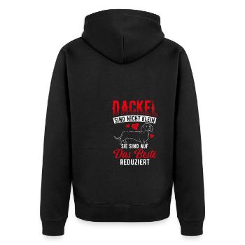 Dackel sind auf das Beste Reduziert Dackel Geschen - Unisex Premium Bio Zip Hoodie - Schwarz - Hinten - Nico (187cm)