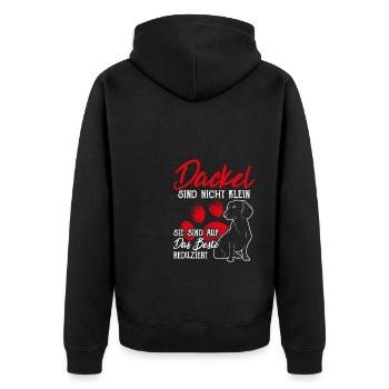 Dackel sind auf das Beste Reduziert Dackel Geschen - Unisex Premium Bio Zip Hoodie - Schwarz - Hinten - Nico (187cm)