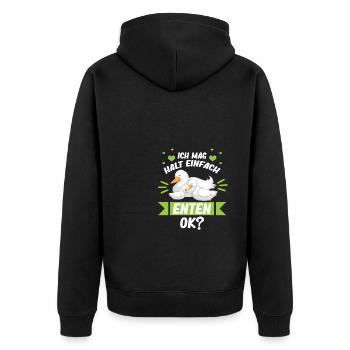 Ente Geschenk - Ich mag halt einfach Enten Ok? - Unisex Premium Bio Zip Hoodie - Schwarz - Hinten - Nico (187cm)