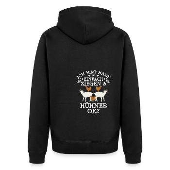 Ich mag halt einfach Ziegen & Hühner, OK? - Unisex Premium Bio Zip Hoodie - Schwarz - Hinten - Nico (187cm)