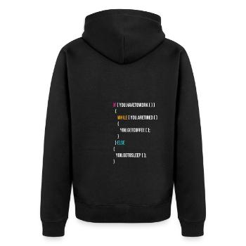 Funny Programmer Codes Coffee And Sleep - Unisex Premium Bio Zip Hoodie - Schwarz - Hinten - Nico (187cm)