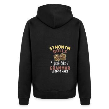 Funny Synonym Rolls - Unisex Premium Bio Zip Hoodie - Schwarz - Hinten - Nico (187cm)