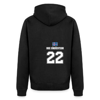 Fußball Island Sauf Trikot Ikke Bindichtson 22 - Unisex Premium Bio Zip Hoodie - Schwarz - Hinten - Nico (187cm)