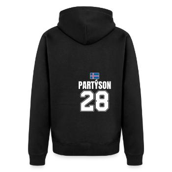 Fußball Island Sauf Trikot Partyson 28 - Unisex Premium Bio Zip Hoodie - Schwarz - Hinten - Nico (187cm)