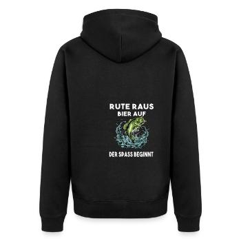 Rute raus Bier auf der Spass beginnt Angeln Angler - Unisex Premium Bio Zip Hoodie - Schwarz - Hinten - Nico (187cm)