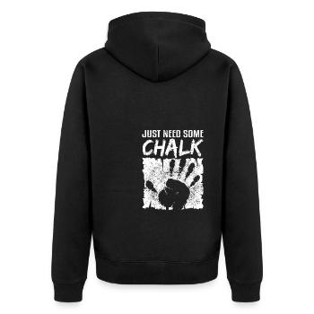 Klettern Bouldern Bergsteigen Just need more Chalk - Unisex Premium Bio Zip Hoodie - Schwarz - Hinten - Nico (187cm)