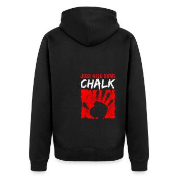 Klettern Bouldern Bergsteigen Just need more Chalk - Unisex Premium Bio Zip Hoodie - Schwarz - Hinten - Nico (187cm)