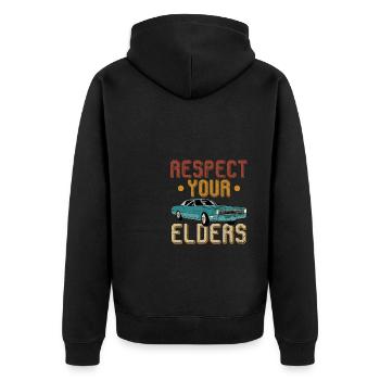 Funny Classic Car Respect Elders - Unisex Premium Bio Zip Hoodie - Schwarz - Hinten - Nico (187cm)