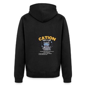Funny Cute Cation Cat Ion - Unisex Premium Bio Zip Hoodie - Schwarz - Hinten - Nico (187cm)