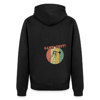 Game Shot / Darts - Unisex Premium Bio Zip Hoodie - Schwarz - Hinten - Nico (187cm)