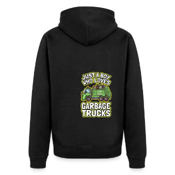 Just A Boy Who Loves Garbage Trucks Müllwagen - Unisex Premium Bio Zip Hoodie - Schwarz - Hinten - Nico (187cm)