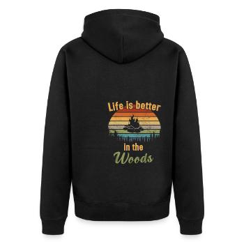 Life is better in the Woods / Bushcraft - Unisex Premium Organic Zip Hoodie - black - Back - Nico (187cm)