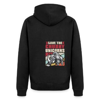 Save The Chubby Unicorns Shirt Vintage I Nashorn G - Unisex Premium Bio Zip Hoodie - Schwarz - Hinten - Nico (187cm)