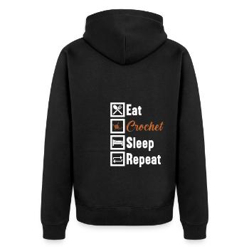 Eat Crochet Sleep Repeat / Häkeln - Unisex Premium Organic Zip Hoodie - black - Back - Nico (187cm)