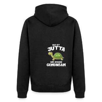 Schildkröte Jutta Wir Joggen Spruch Sportmuffel - Unisex Premium Bio Zip Hoodie - Schwarz - Hinten - Nico (187cm)