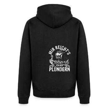 Nordische Wikinger Mir Reichts Ich Geh Plündern - Unisex Premium Bio Zip Hoodie - Schwarz - Hinten - Nico (187cm)