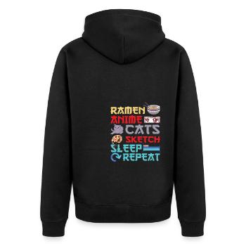 Ramen Anime Cats Sketch Sleep - Unisex Premium Bio Zip Hoodie - Schwarz - Hinten - Nico (187cm)