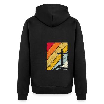 Kreuz Vintage Jesus Kreuz Geschenkidee - Unisex Premium Bio Zip Hoodie - Schwarz - Hinten - Nico (187cm)