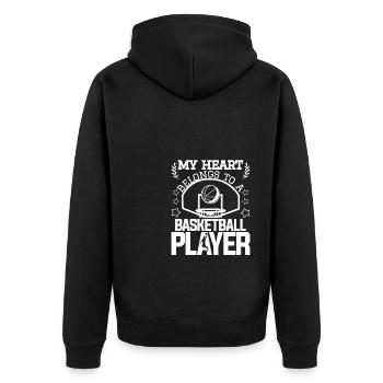 Ask Me About Basketball Actually You Don't Have To - Unisex Premium Bio Zip Hoodie - Schwarz - Hinten - Nico (187cm)