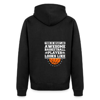 Ask Me About Basketball Actually You Don't Have To - Unisex Premium Bio Zip Hoodie - Schwarz - Hinten - Nico (187cm)