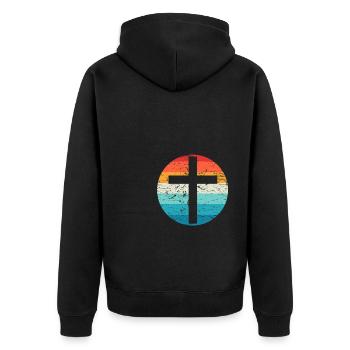 Retro Kreuz Vintage Jesus Kreuz Christliches Gesch - Unisex Premium Bio Zip Hoodie - Schwarz - Hinten - Nico (187cm)