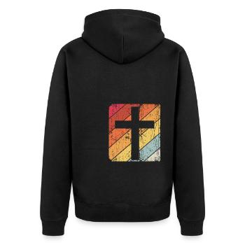 Retro Kreuz Vintage Jesus Kreuz Christliche Gesche - Unisex Premium Bio Zip Hoodie - Schwarz - Hinten - Nico (187cm)