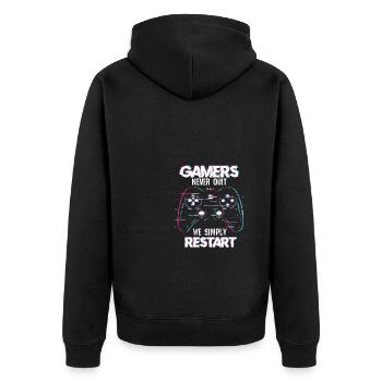 Gamer Gaming Zocken Konsole Nerd Gaming - Unisex Premium Bio Zip Hoodie - Schwarz - Hinten - Nico (187cm)