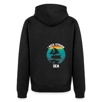 Kapitän Boot Segelschein Segeln Geschenk Segler Sp - Unisex Premium Bio Zip Hoodie - Schwarz - Hinten - Nico (187cm)