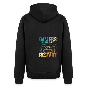 Gamer Gaming Zocken Konsole Nerd Gaming - Unisex Premium Bio Zip Hoodie - Schwarz - Hinten - Nico (187cm)