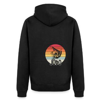 Vintage Judo Retro Judoka - Unisex Premium Bio Zip Hoodie - Schwarz - Hinten - Nico (187cm)