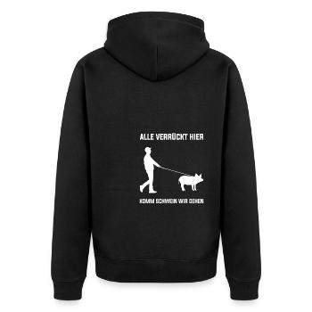 Alle Verrückt Hier Komm Schwein Wir Gehen - Unisex Premium Bio Zip Hoodie - Schwarz - Hinten - Nico (187cm)