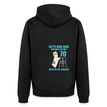 70. Geburtstag Geschenk Lama Alpaka Kein Neid - Unisex Premium Bio Zip Hoodie - Schwarz - Hinten - Nico (187cm)