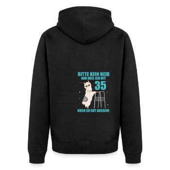 35. Geburtstag Geschenk Lama Alpaka Kein Neid - Unisex Premium Bio Zip Hoodie - Schwarz - Hinten - Nico (187cm)