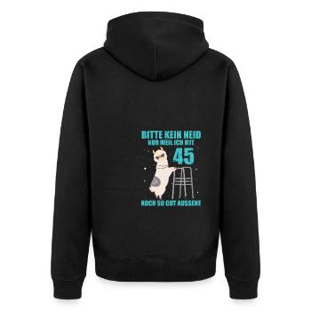 45. Geburtstag Geschenk Lama Alpaka Kein Neid - Unisex Premium Bio Zip Hoodie - Schwarz - Hinten - Nico (187cm)