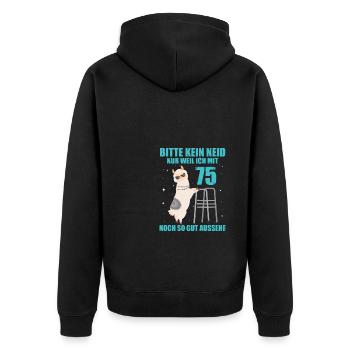 75. Geburtstag Geschenk Lama Alpaka Kein Neid - Unisex Premium Bio Zip Hoodie - Schwarz - Hinten - Nico (187cm)