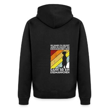 Sei immer du selbst, außer du kannst ein Erdmännch - Unisex Premium Bio Zip Hoodie - Schwarz - Hinten - Nico (187cm)