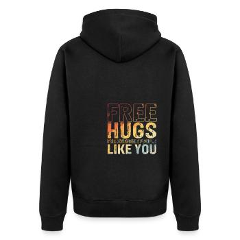 Free Hugs Spruch Umarmung Awesome Festival Geschen - Unisex Premium Bio Zip Hoodie - Schwarz - Hinten - Nico (187cm)