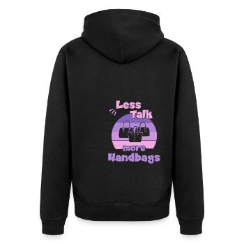 Less Talk More Handbags / Shopping Handbag - Unisex Premium Bio Zip Hoodie - Schwarz - Hinten - Nico (187cm)