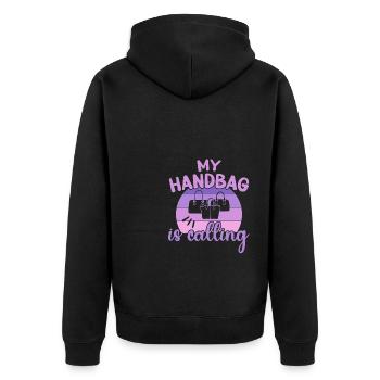 My Handbag is Calling / Handbag Shopping - Unisex Premium Bio Zip Hoodie - Schwarz - Hinten - Nico (187cm)