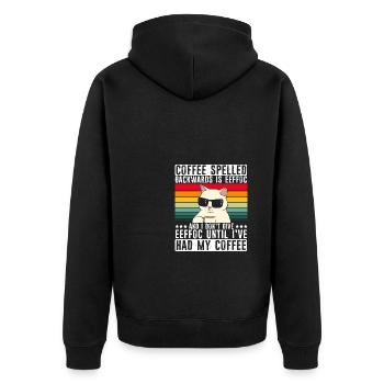 Katze Kaffee Spruch EEFFOC Geschenk Kaffeeliebhabe - Unisex Premium Bio Zip Hoodie - Schwarz - Hinten - Nico (187cm)