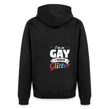I'm So Gay I Sneeze Glitter LGBT Bisexual Pride - Unisex Premium Organic Zip Hoodie - black - Back - Nico (187cm)