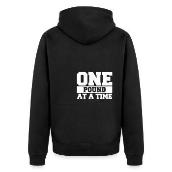 One Pound At A Time Weightlifting Weightlifter - Unisex Premium Bio Zip Hoodie - Schwarz - Hinten - Nico (187cm)