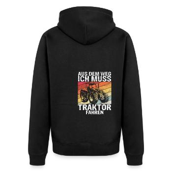 Aus Dem Weg Ich Muss Traktor Fahren Trecker Gesche - Unisex Premium Bio Zip Hoodie - Schwarz - Hinten - Nico (187cm)