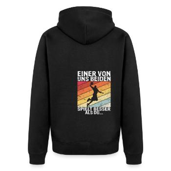 Basketball - Einer von uns beiden spielt besser al - Unisex Premium Bio Zip Hoodie - Schwarz - Hinten - Nico (187cm)