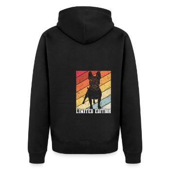 Limited Edition Retro Mops Vintage Möpse Geschenk - Unisex Premium Bio Zip Hoodie - Schwarz - Hinten - Nico (187cm)