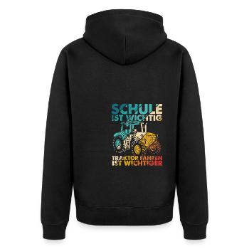 Traktor Spruch Schule Ist Wichtig Traktor Jungen T - Unisex Premium Bio Zip Hoodie - Schwarz - Hinten - Nico (187cm)