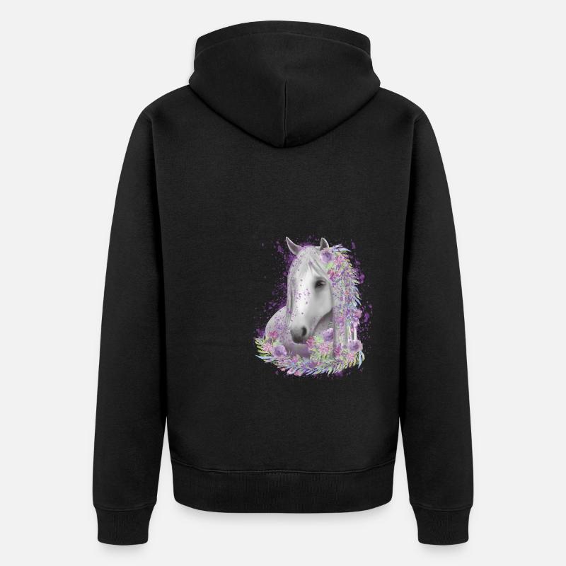 Aquarelle de cheval Motif de cheval - Veste à capuche bio Premium Unisexe - noir