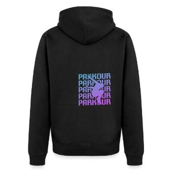 Retro Vintage Classic Parkour Traceur - Unisex Premium Bio Zip Hoodie - Schwarz - Hinten - Nico (187cm)