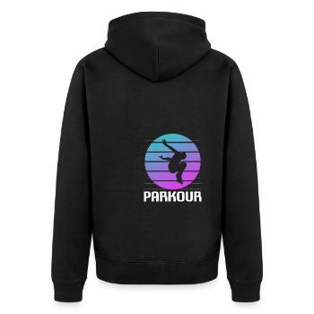 Retro Vintage Classic Parkour Traceur - Unisex Premium Bio Zip Hoodie - Schwarz - Hinten - Nico (187cm)