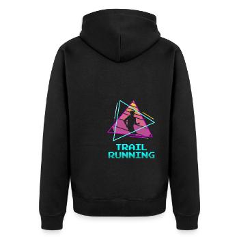 Retro Vintage Classic Trail Running Runner - Unisex Premium Bio Zip Hoodie - Schwarz - Hinten - Nico (187cm)